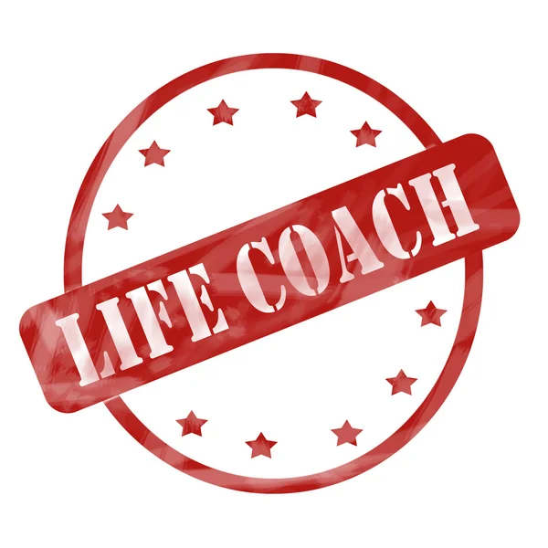 Red Weathered Life Coach Stamp Circle and Stars — Stockfoto
