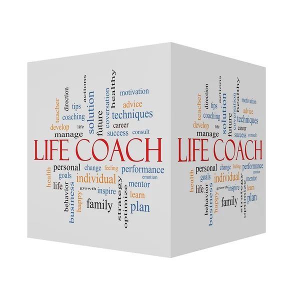 Life Coach 3D Cube Word Cloud Concept — Φωτογραφία Αρχείου