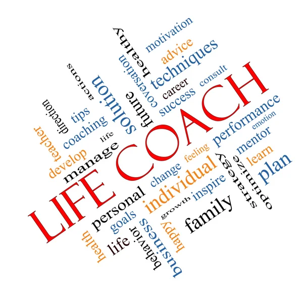 Life Coach Word Cloud Concept Angled — Stok fotoğraf