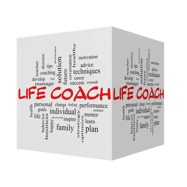 Life Coach 3D Word в красных шапках — стоковое фото
