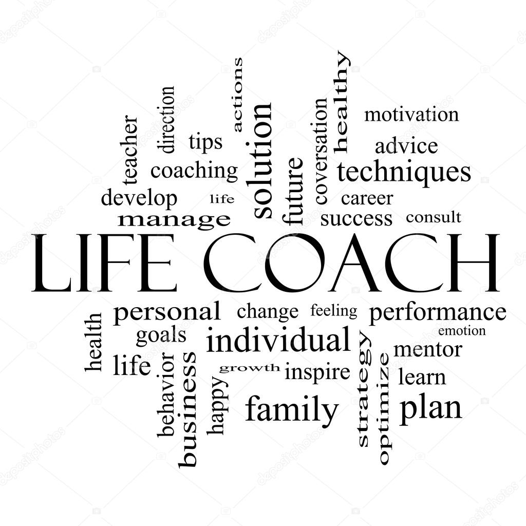 Life Coach Word Cloud Concept in Black and White