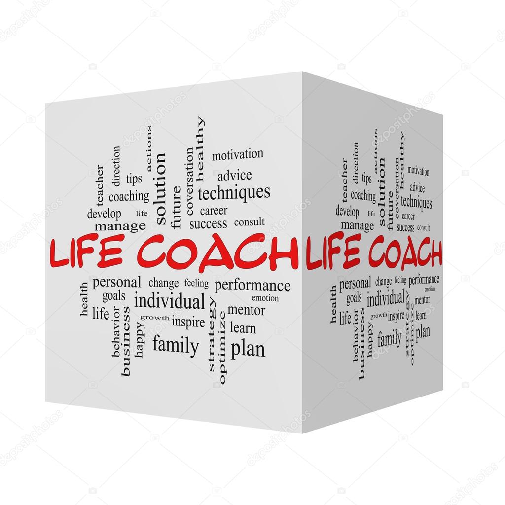 Life Coach 3D Word Cloud Concept in red caps