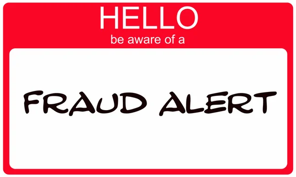 Hello Be Aware of a Fraud Alert red name tag — Stock Photo, Image