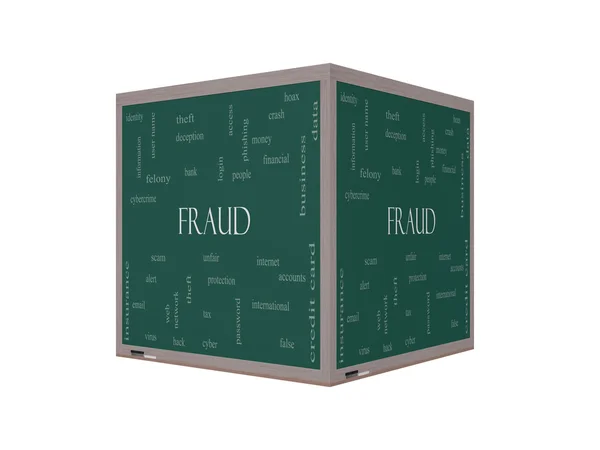 Fraude Word Cloud Concept sur un tableau noir 3D — Photo