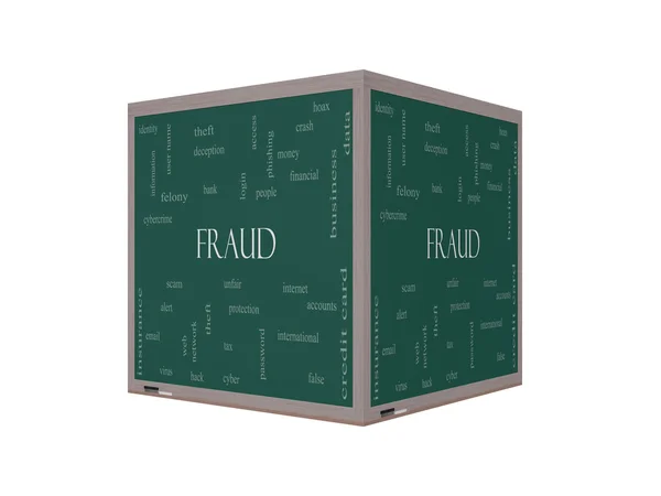 Fraud Word Cloud Concept on a 3D Blackboard — Stock Photo, Image