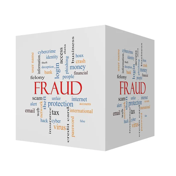 Fraude 3D cubo Word Cloud Concept — Foto de Stock