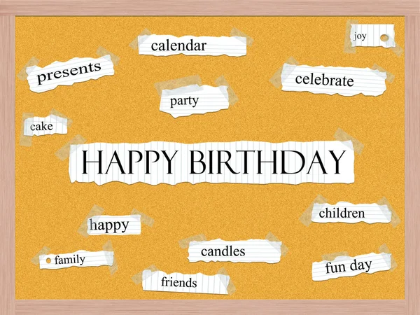 Happy Birthday Corkboard Word Concept — Stock Photo, Image