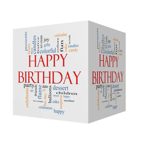 Feliz Cumpleaños 3D cubo Word Cloud Concept — Foto de Stock