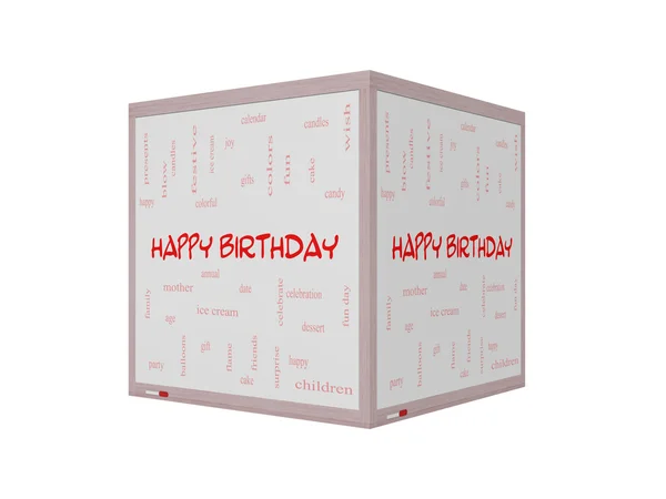 Happy Birthday 3D Word Cloud Concept on a Whiteboard Stock Photo