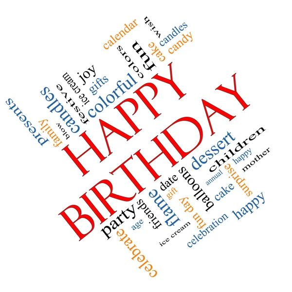 Happy Birthday Word Cloud Concept angled Stock Image