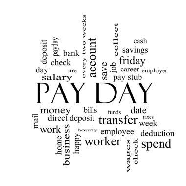 Pay Day Word Cloud Concept in black and white clipart
