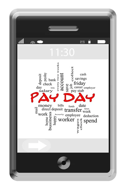 Pay Day Word Cloud Concept on a Touchscreen Phone — Stock Photo, Image