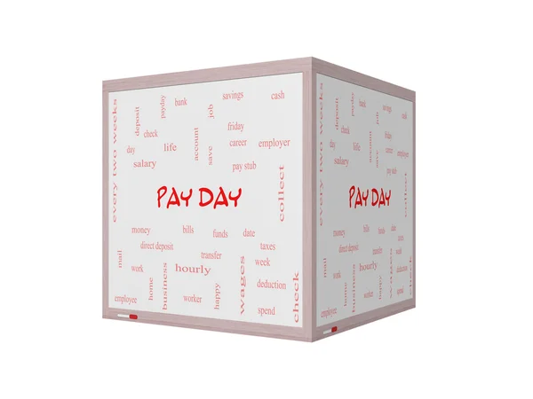 Pay Day Word Cloud Concept on a 3D Whiteboard — Stock Photo, Image