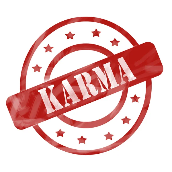 Červené zvětralé Karma razítko kruhy a hvězdy — Stock fotografie