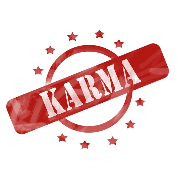 Roter verwitterter Karma-Stempelkreis und Sterne-Design — Stockfoto