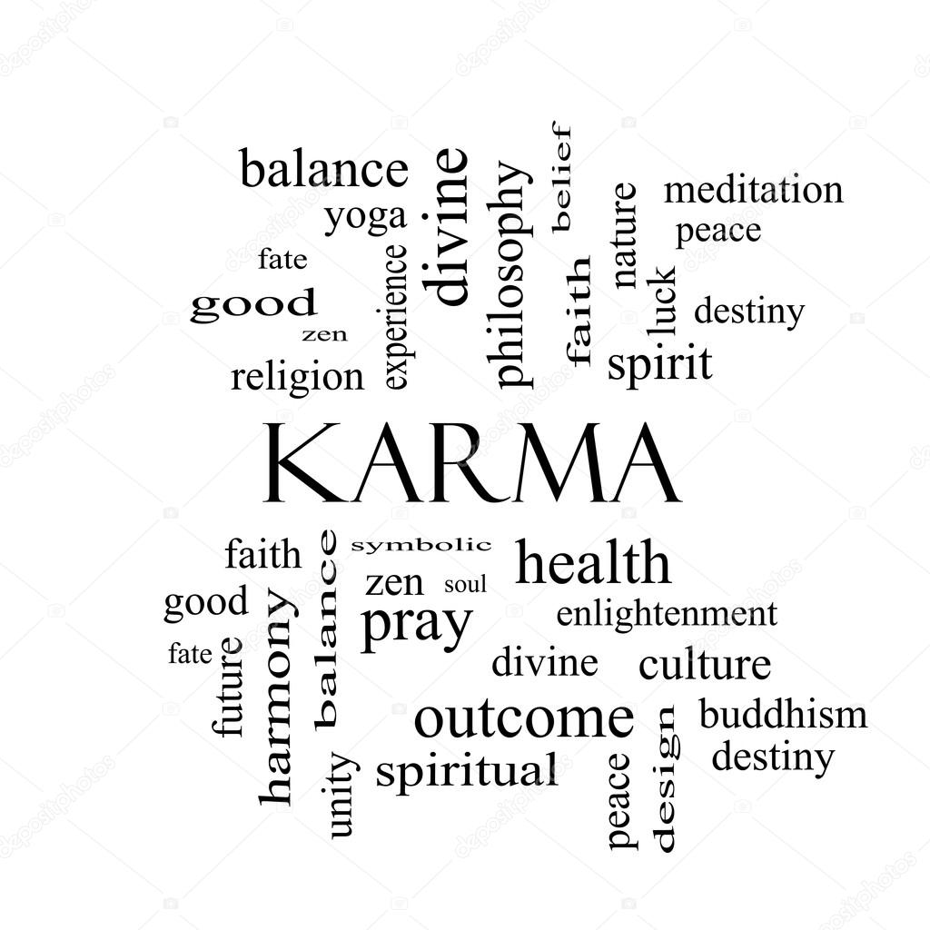 Karma Word Cloud Concept in black and white