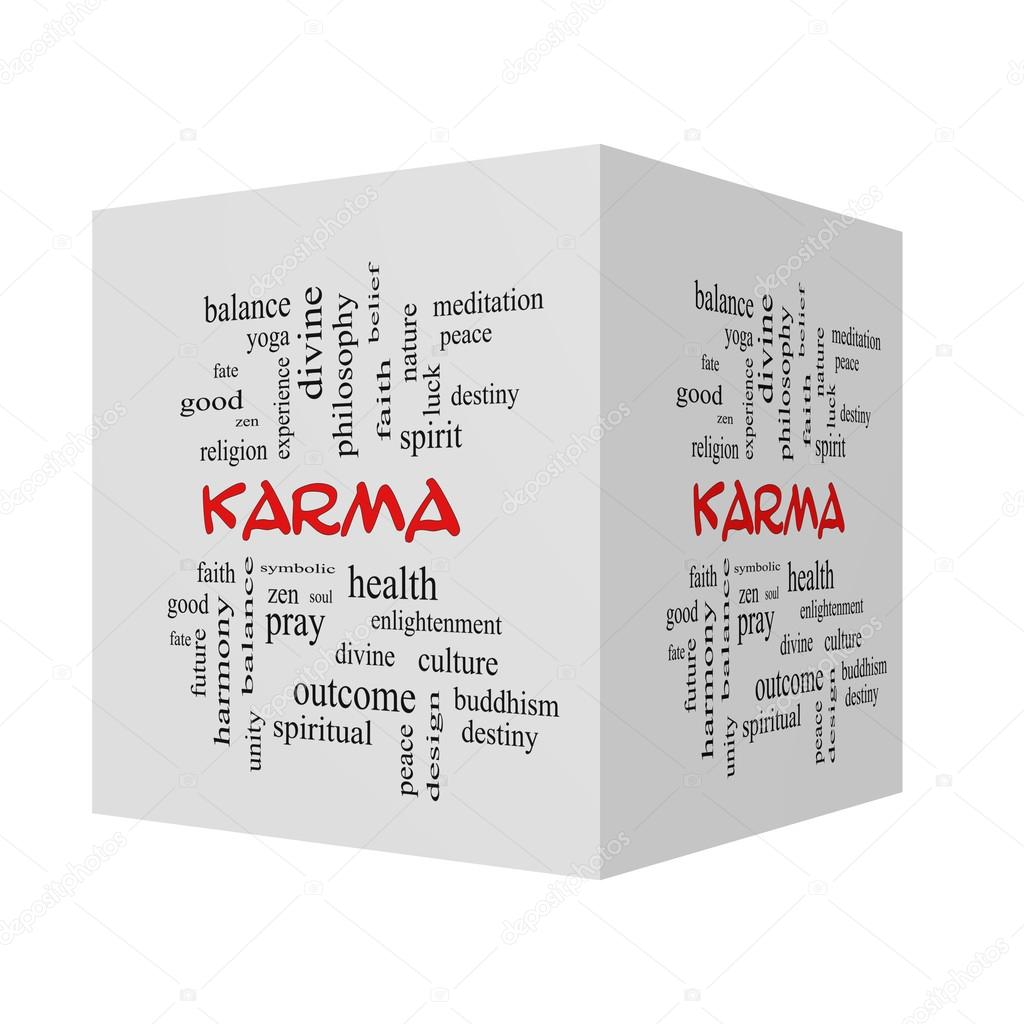 Karma 3d Cube Word Cloud Concept in red caps