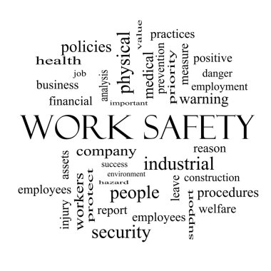Work Safety Word Cloud Concept in black and white clipart