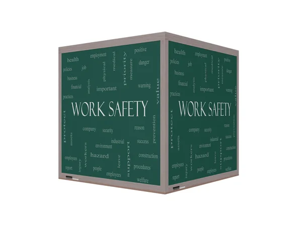 Work Safety Word Cloud Concept sur un tableau noir 3D — Photo