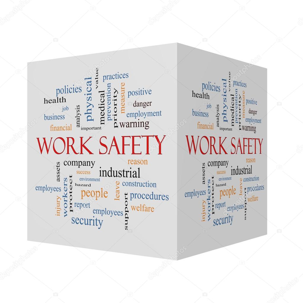 Work Safety 3D cube Word Cloud Concept