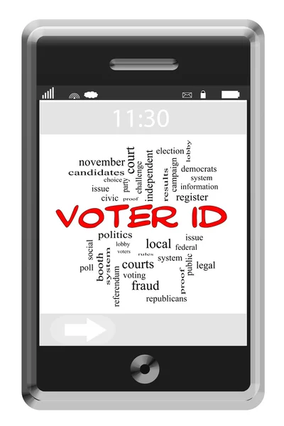 Ідентифікатор виборця Концепція хмари слова на сенсорному екрані телефону — стокове фото