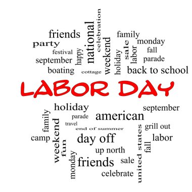 Labor Day Word Cloud Concept in red caps clipart