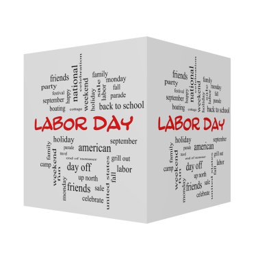Labor Day 3D Word Cloud Concept in red caps clipart