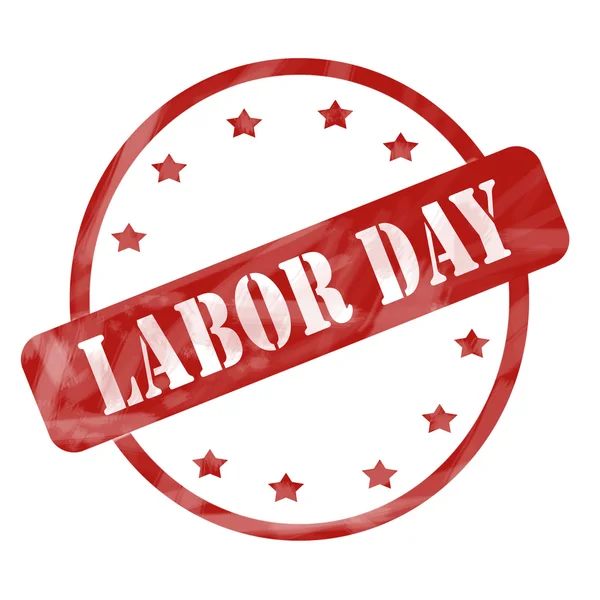 Red Weathered Labor Day Stamp Circle and Stars — Stock Photo, Image