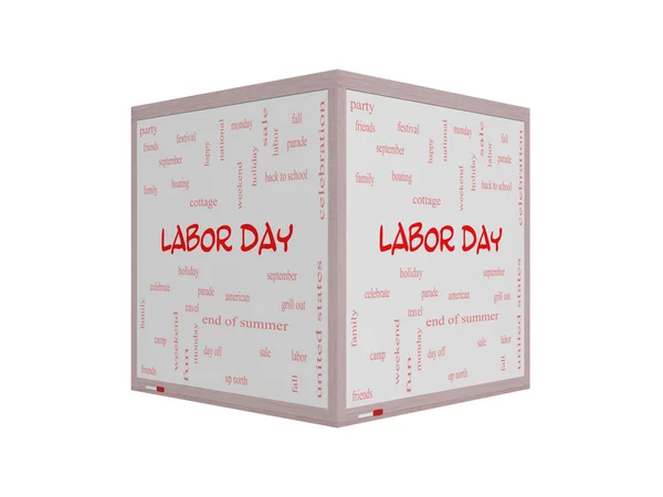 Labor Day Word Cloud Concept on a 3D Whiteboard — Stock Photo, Image