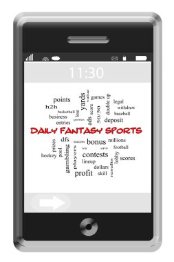 Daily Fantasy Sports Word Cloud Concept on a Touchscreen Phone clipart