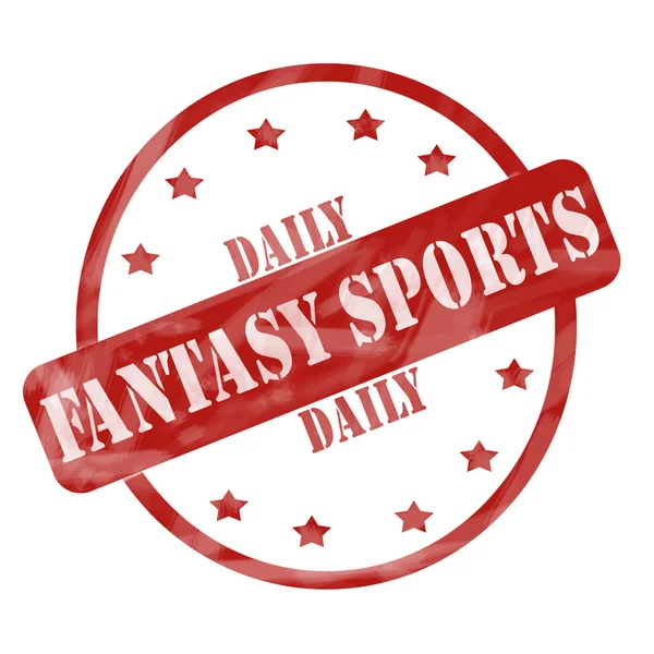 Red Weathered Daily Fantasy Sports Stamp Circle and Stars — Stockfoto