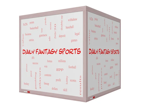 Concetto giornaliero Fantasy Sports Word Cloud su una lavagna 3D — Foto Stock