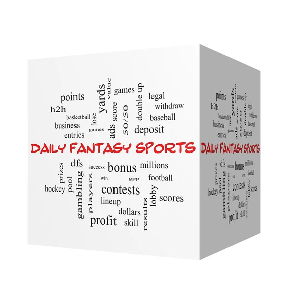 Daily Fantasy Sports 3D Word Cloud Concept in red caps — Stockfoto