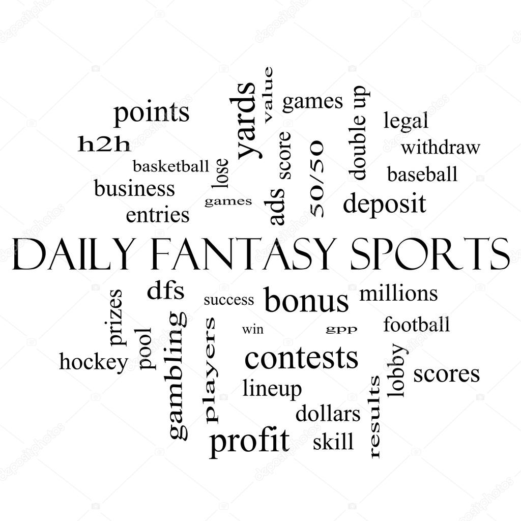 Daily Fantasy Sports Word Cloud Concept in black and white