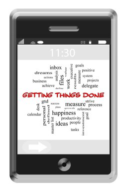 Getting Things Done Word Cloud Concept on a Touchscreen Phone clipart