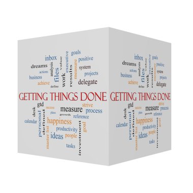 Getting Things Done 3D cube Word Cloud Concept 