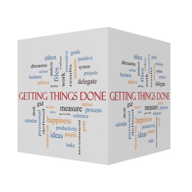 Getting Things Done 3D cube Word Cloud Concept  clipart