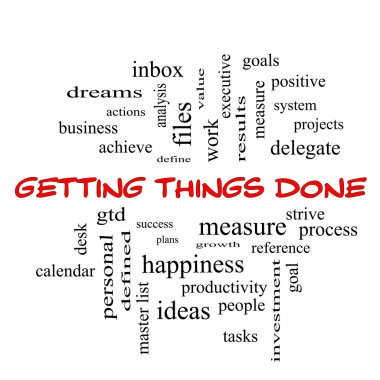 Getting Things Done Word Cloud Concept in red caps
