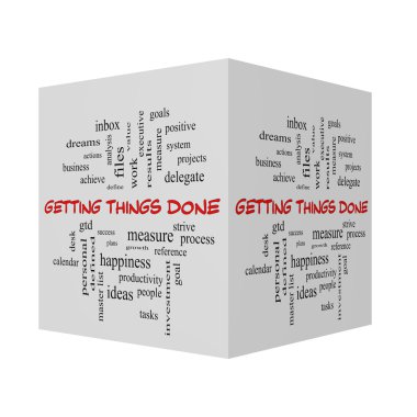 Getting Things Done 3D Word Cloud Concept in red caps