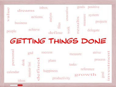 Getting Things Done Word Cloud Concept on a Whiteboard