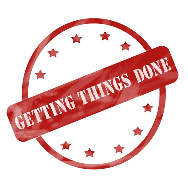 Red Weathered Getting Things Done Stamp Circle and Stars — Stock fotografie