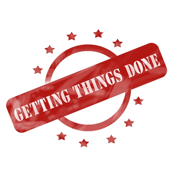 Red Weathered Getting Things Done Stamp Circle and Stars design — Stock fotografie