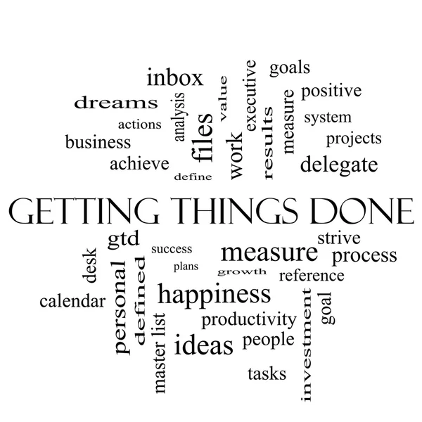 Getting Things Done Word Cloud Concept in black and white — Stock Photo, Image