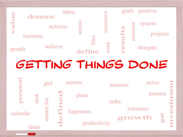 Getting Things Done Word Cloud Concept on a Whiteboard — 图库照片