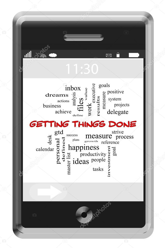 Getting Things Done Word Cloud Concept on a Touchscreen Phone