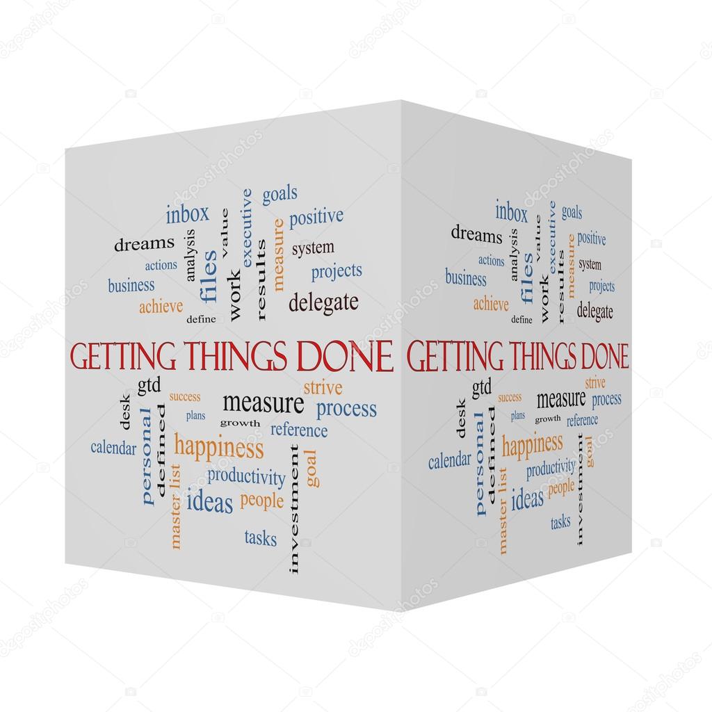 Getting Things Done 3D cube Word Cloud Concept 