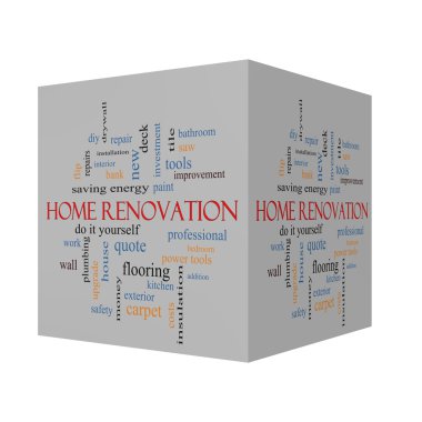 Ev yenileme 3d küp Word Cloud kavramı 