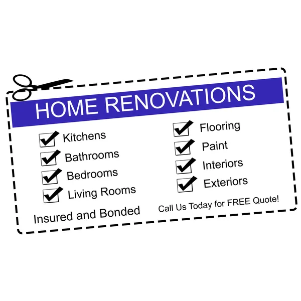 Home Renovations blue coupon — Stock Photo, Image