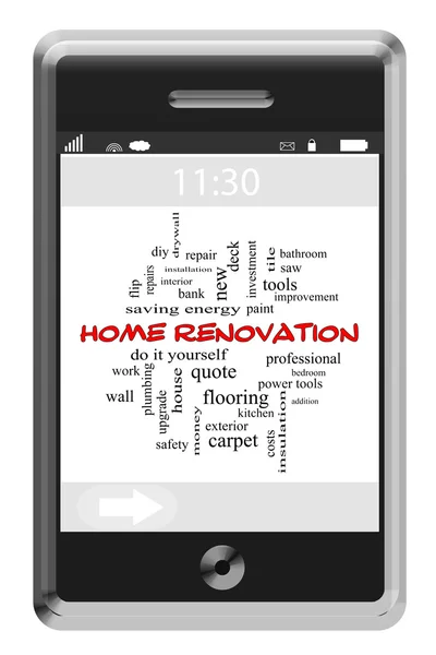 Home Renovation Word Cloud Concept on a Touchscreen Phone — Stock Photo, Image
