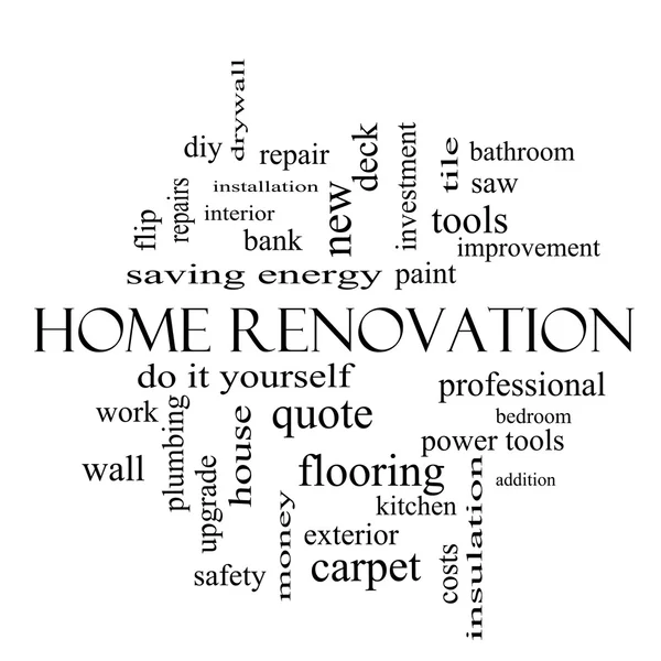 Home Renovation Word Cloud Concept in black and white — Stock Photo, Image